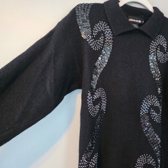 Vintage 80s Angora Wool Sweater. Small. Dark Romance Goth Glam Sequins Black - Picture 9 of 10